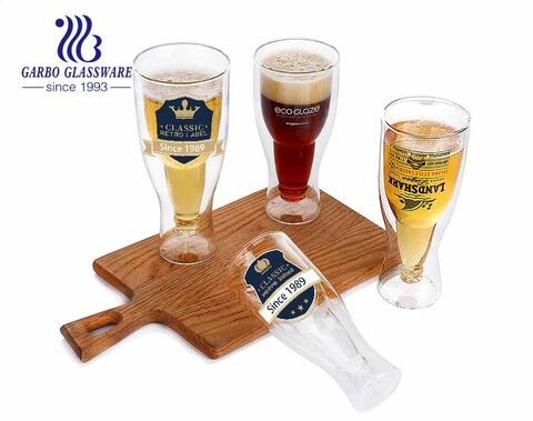 14 oz de alto grado para la venta (FDA) certificación LFGB bebidas frías taza de vidrio de borosilicato impresión de logotipo taza de cerveza de vidrio