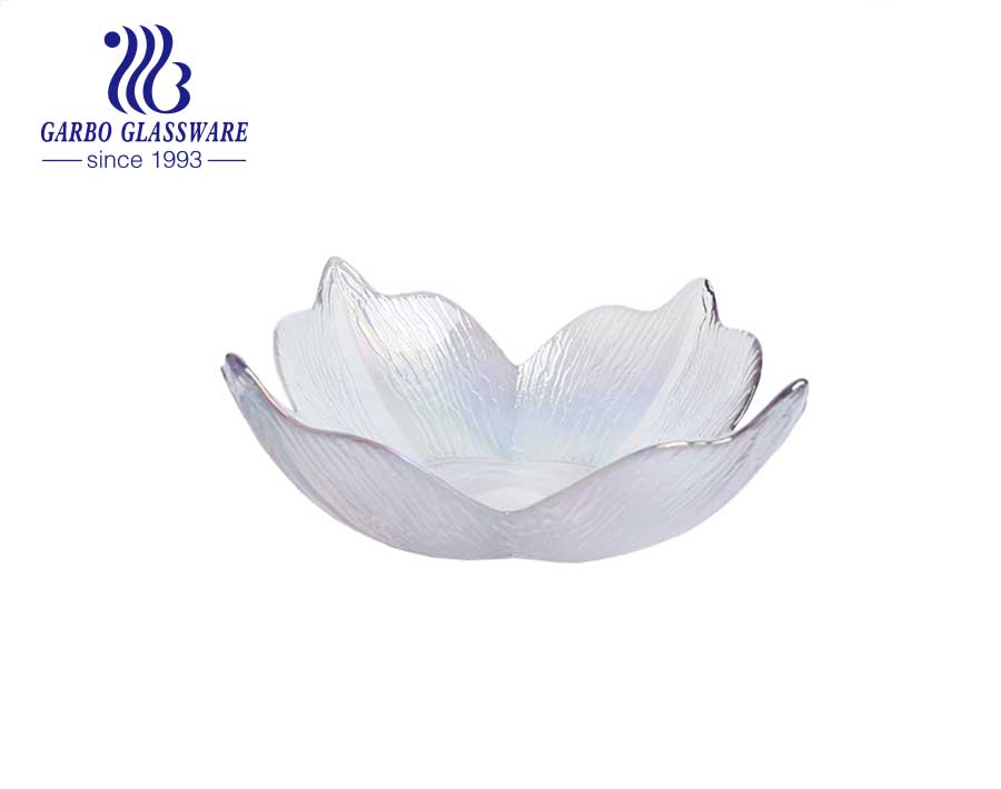 Modern style heart shape glass salad fruit bowl unique design with engraved strip available customized design