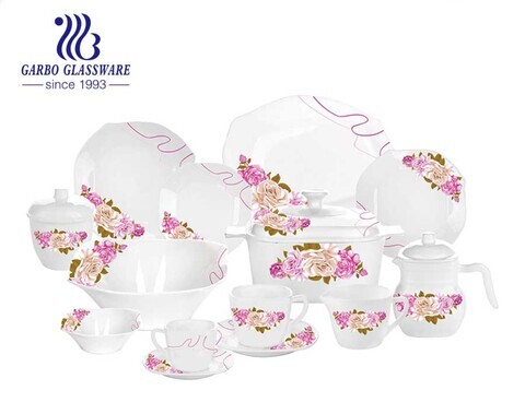 Hot-selling Set of 58pcs white tempered opal glass dinner set