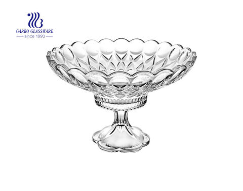 Large 11-inch solid color glass salad fruit bowl with green lotus pattern