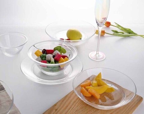 Plain surface transparent sample glass bowl set with saucer customized design available