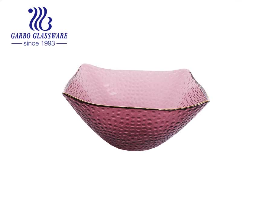 High quality silver color hammer pattern glass fruit bowl with silver rim from China factory