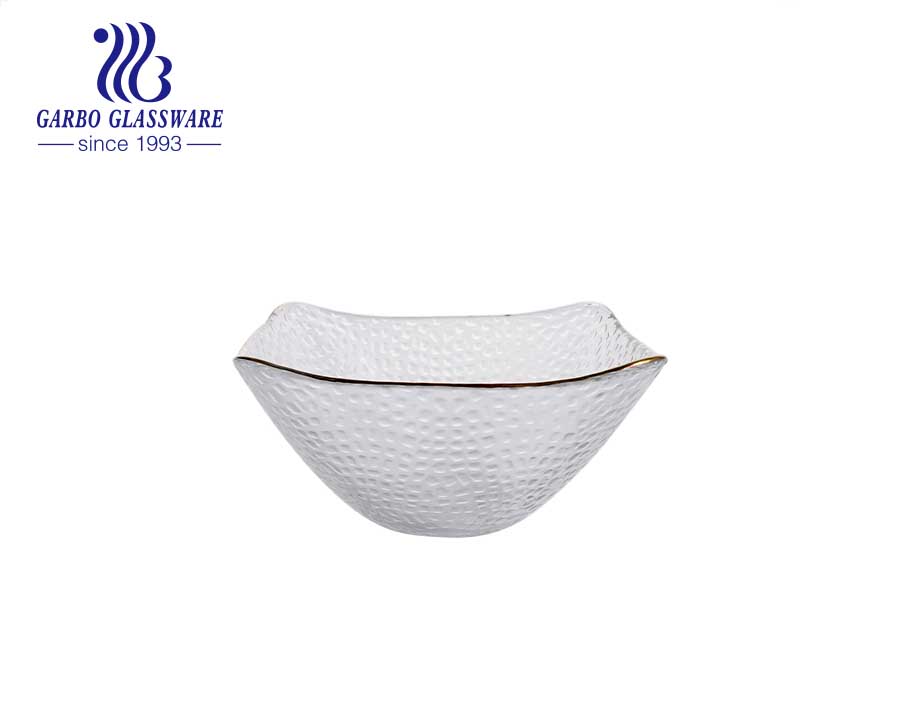 High quality silver color hammer pattern glass fruit bowl with silver rim from China factory