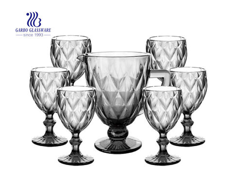 7 PCS Classical Hochwertiges graues einfarbiges Glas-Wassertrinkglas mit graviertem Diamant-Design