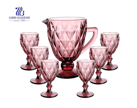 7 PCS Classical High-quality Gray Solid Color Glass Water Drinking jug set with engraved diamond design