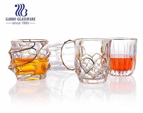 Luxus handgemachte Malerei verdickt Whisky Glas Becher mit Goldrand