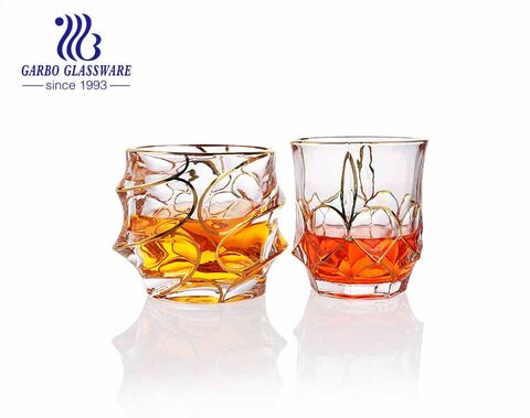 Luxus handgemachte Malerei verdickt Whisky Glas Becher mit Goldrand