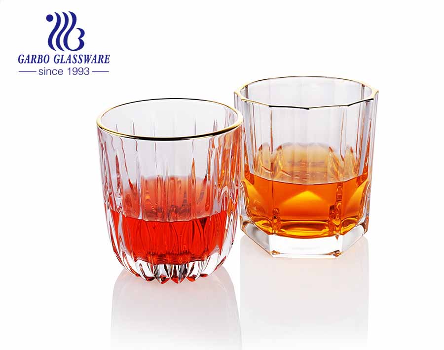 Luxus handgemachte Malerei verdickt Whisky Glas Becher mit Goldrand