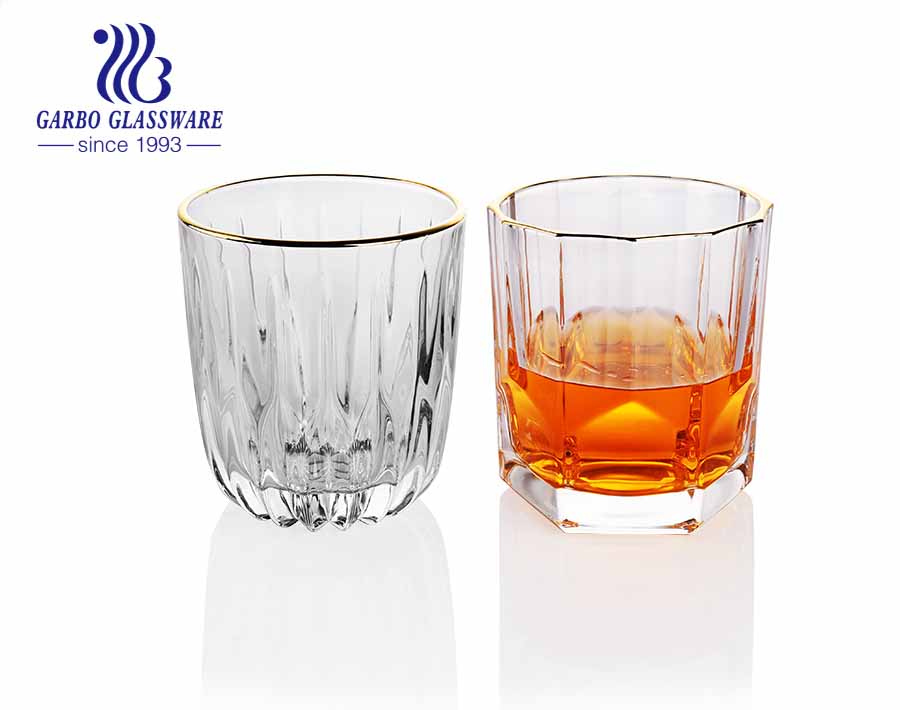 Gobelet en verre de whisky épaissi à la main de luxe avec jante en or