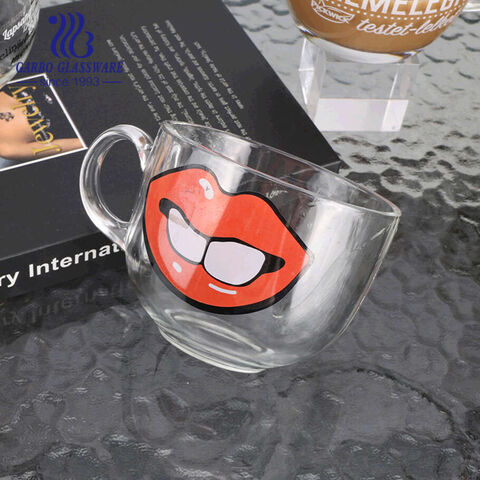 15oz customized decals coffee latte mug hot sell glass mugs with handles 