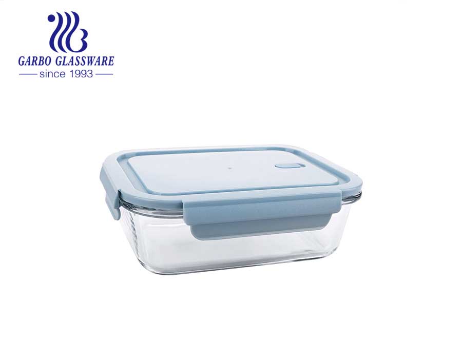 Capacity of 800ml square kitchen glass lunch box with silicone pink lid