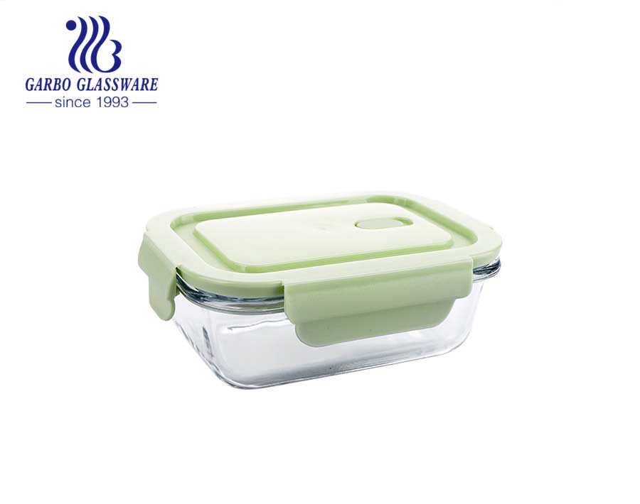 Capacity of 800ml square kitchen glass lunch box with silicone pink lid