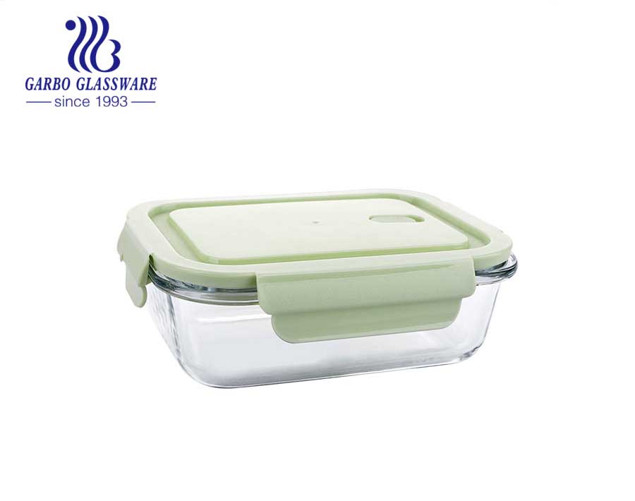 Capacity of 800ml square kitchen glass lunch box with silicone