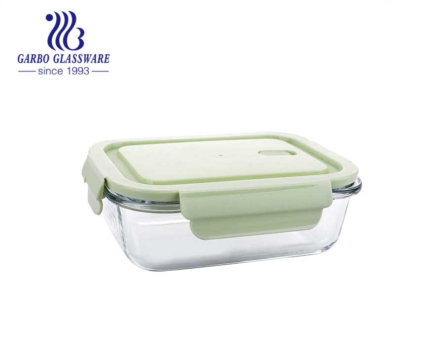 Capacity of 800ml square kitchen glass lunch box with silicone pink lid