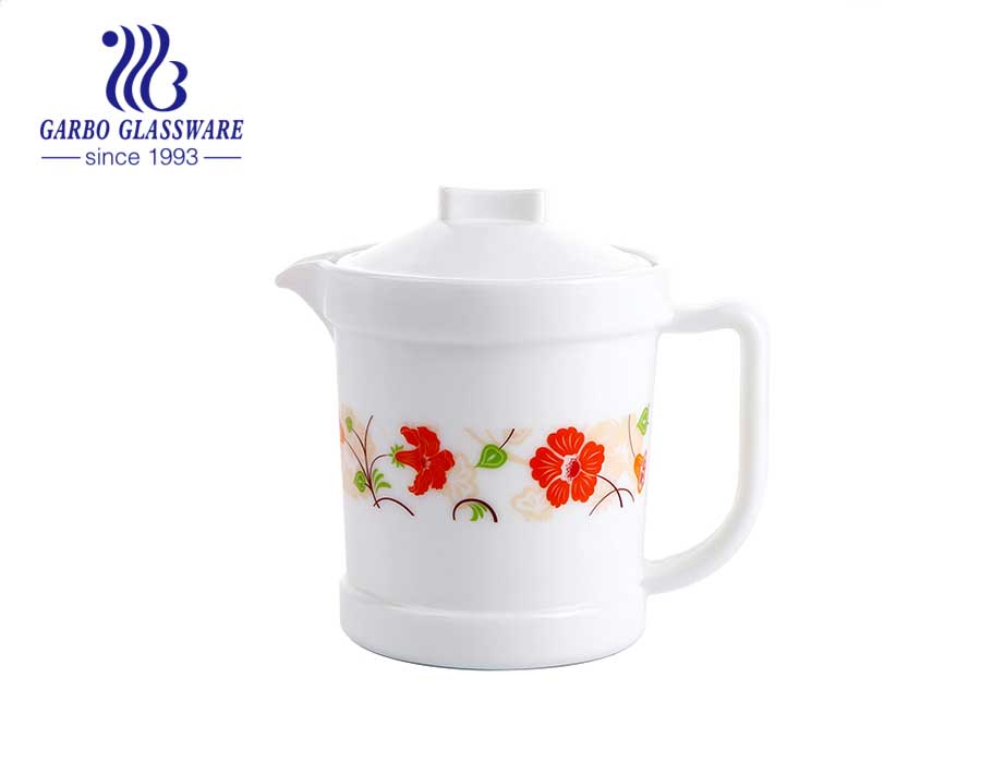 1L white opal glass tea pot with golden electroplated 