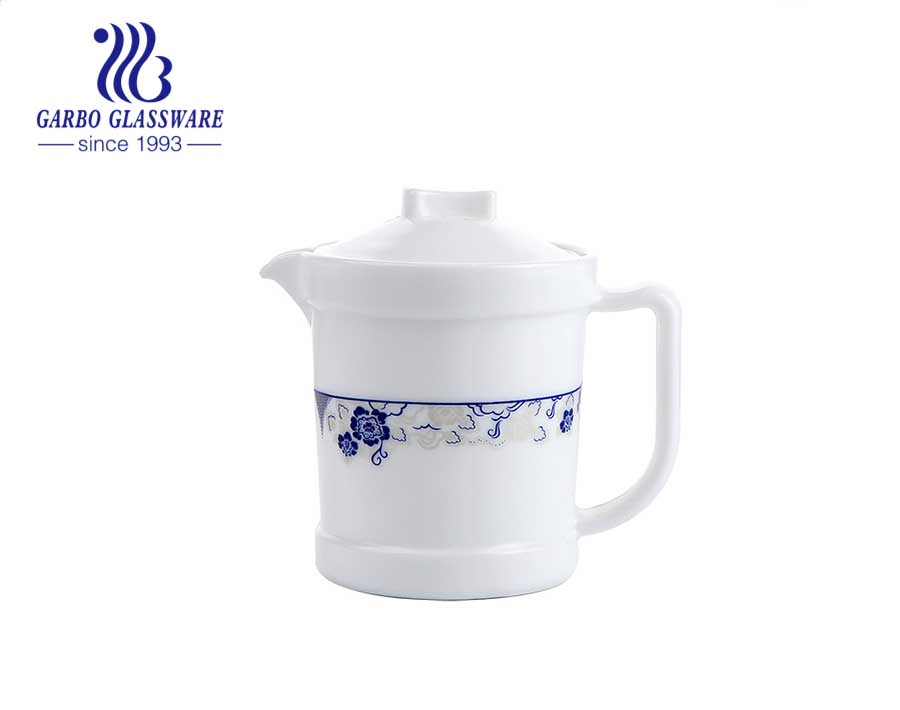 1L white opal glass tea pot with golden electroplated 