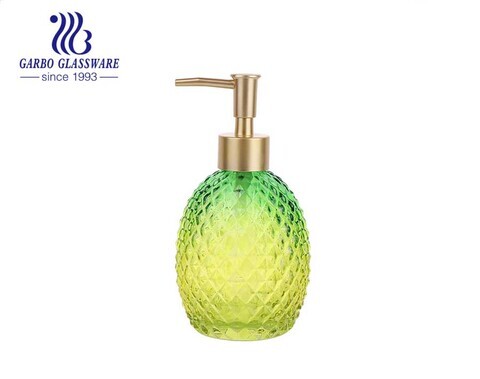 Distributeur de savon et de lotion en verre vert pour salle de bain à domicile 350 ml avec pompe