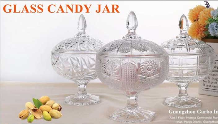 Garbo Four Design Big Glass Candy Jars with Stemware