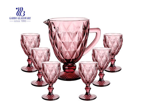 7 PCS Crystal blue high-end vintage glass water drinking jug set with goblet for wine beverage good decor on table