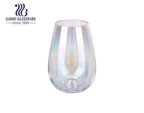 Handmade blown luxury high end iridescent glass tumbler with gold rim