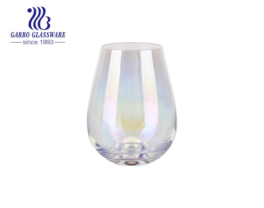 Handmade blown luxury high end iridescent glass tumbler with gold rim