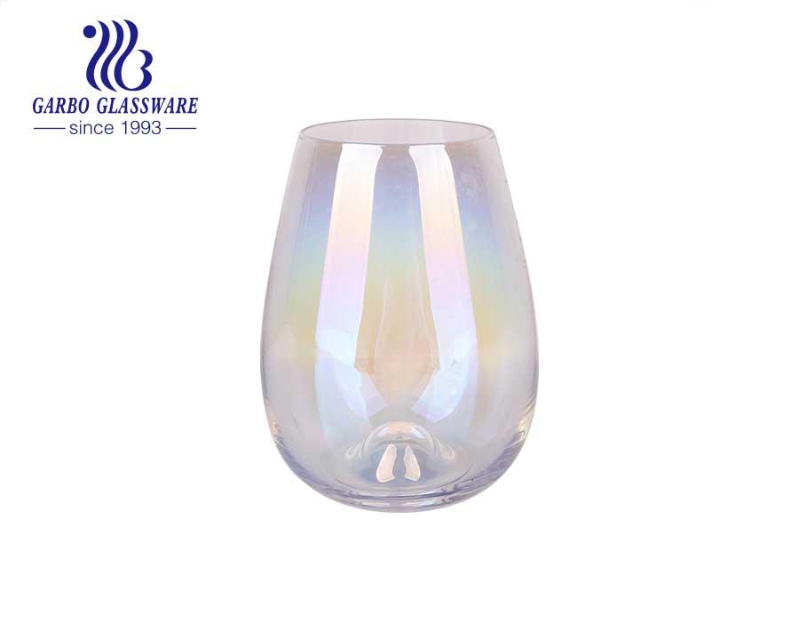 Handmade blown luxury high end iridescent glass tumbler with gold rim