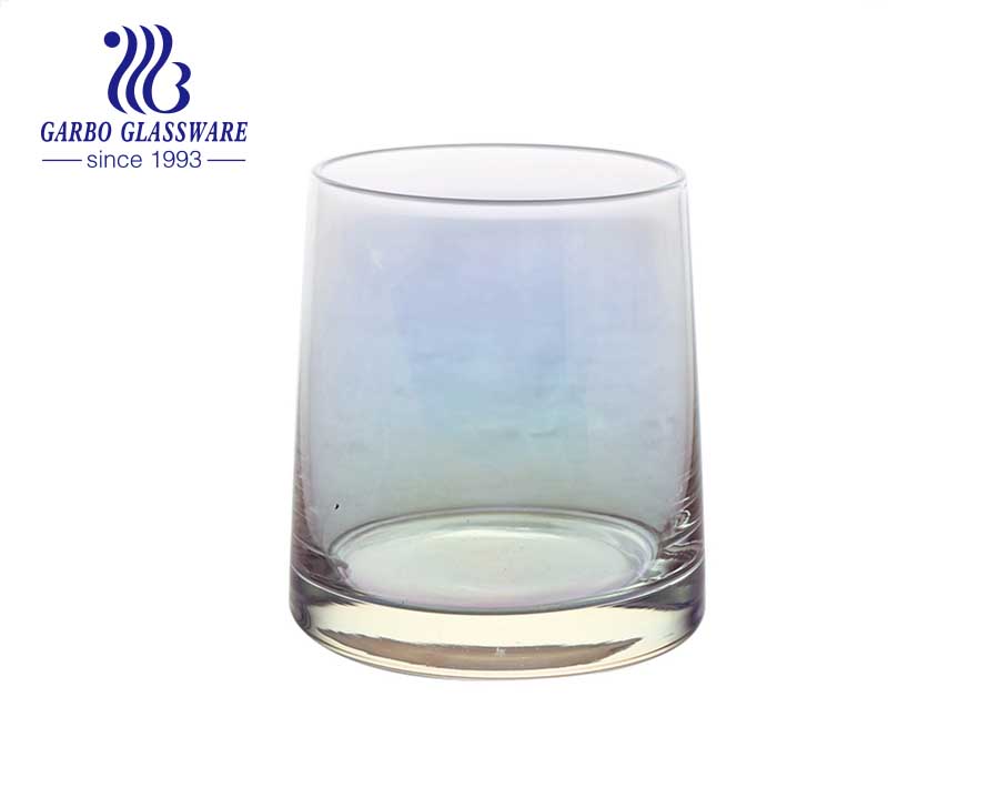 Handmade blown luxury high end iridescent glass tumbler with gold rim