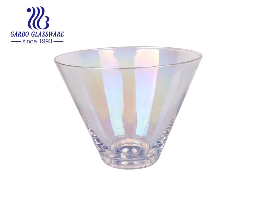 Handmade blown luxury high end iridescent glass tumbler with gold rim