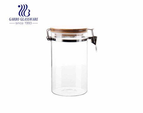 High borosilicate 46oz large glass food storage jars with airtight hinged lids
