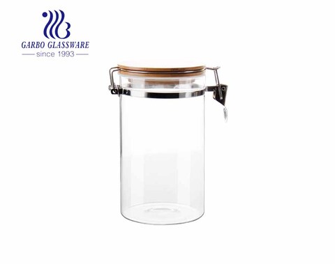 Frascos de vidrio grandes para almacenamiento de alimentos con alto contenido de borosilicato de 46 oz con tapas con bisagras herméticas