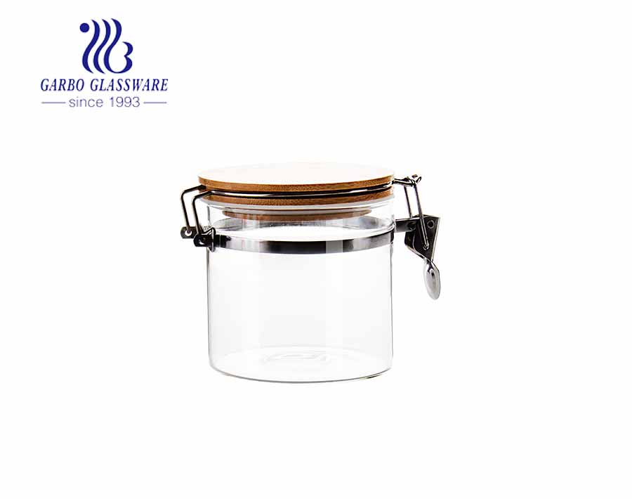 BOROSILICATE GLASS AND WOOD STORAGE JAR - Light beige