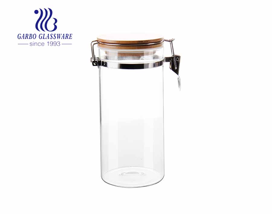 High borosilicate 46oz large glass food storage jars with airtight hinged lids