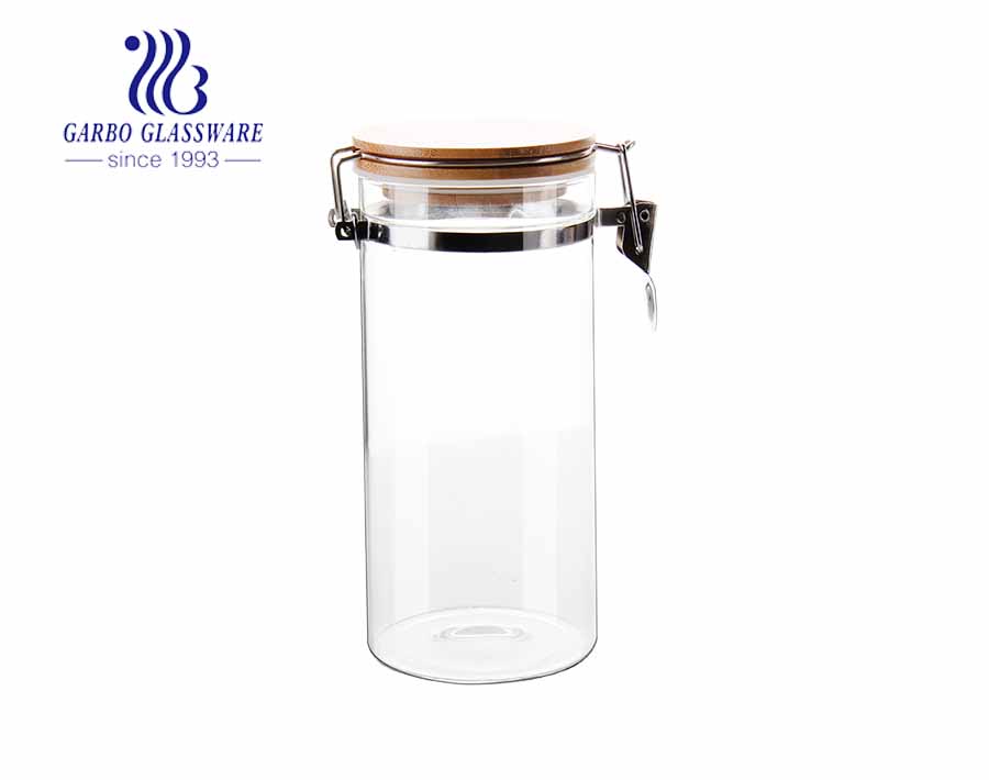 Grands pots en verre de stockage de nourriture de 46 oz de borosilicate avec couvercles à charnière hermétiques