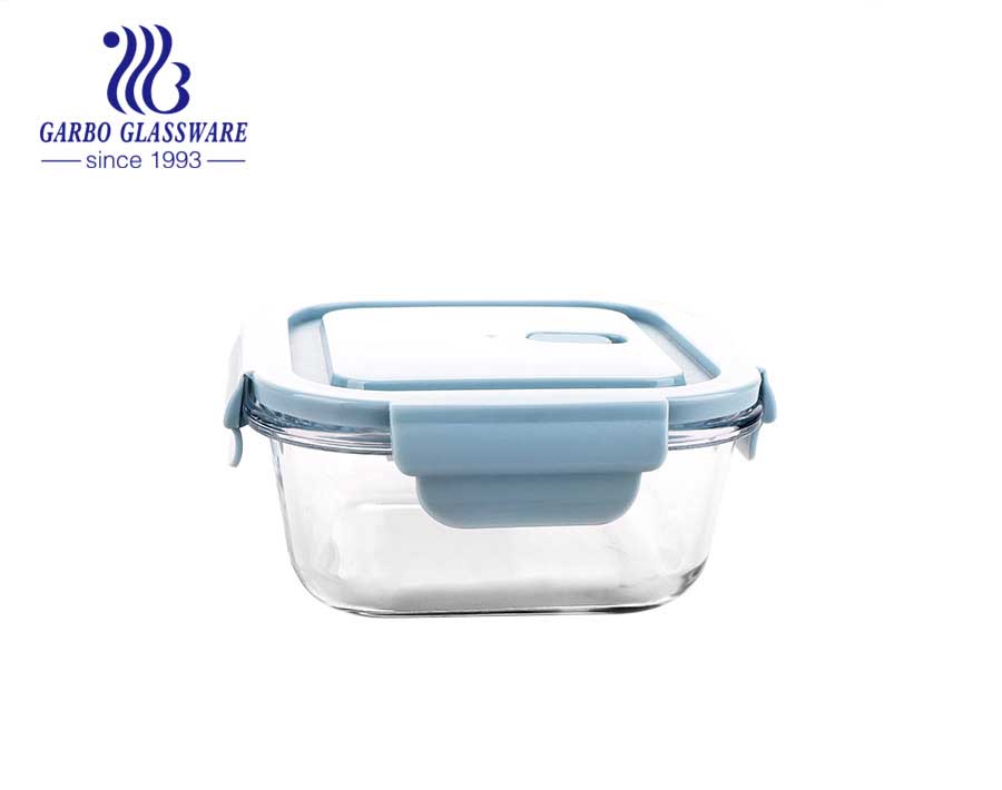 Airtight Glass food containers 1L round meat lunch box with silicone lid