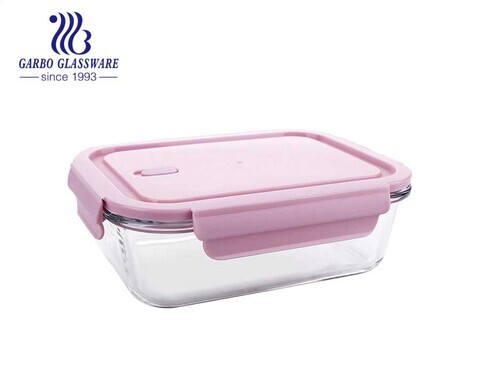 Pink Locking lid Glass Rectangular Food Container 37 Ounce   