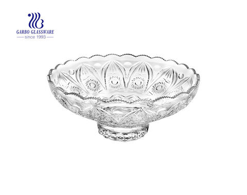 12.5-inch elegant glass fruit salad bowl with lotus flower design and stand