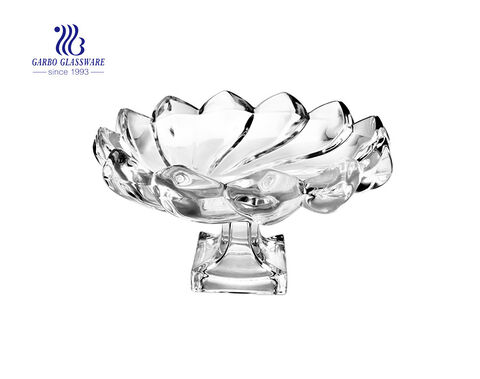 12.5-inch elegant glass fruit salad bowl with lotus flower design and stand