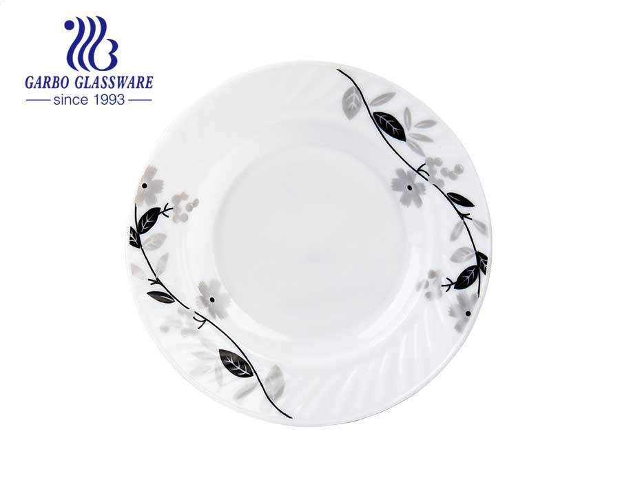 10inch round white opal glass dinner plates with gold rim 