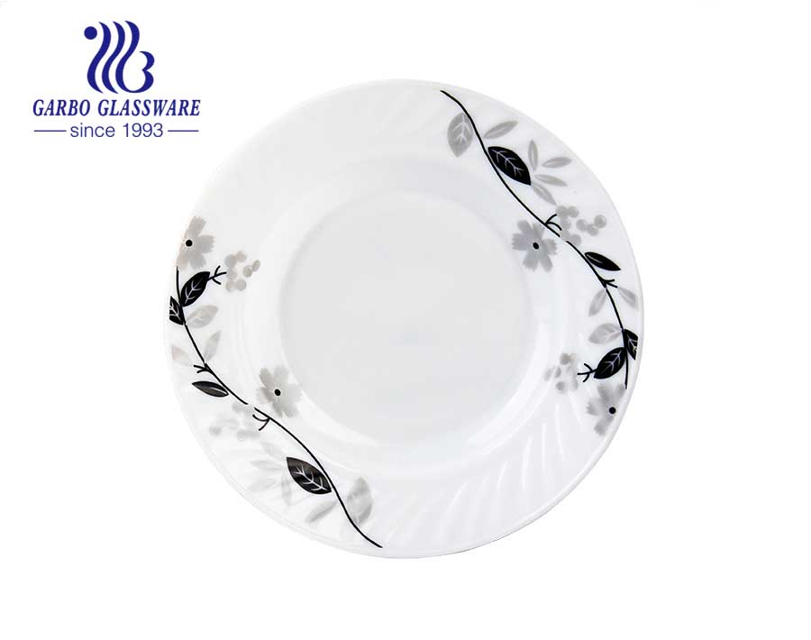 Assiettes à dîner rondes en verre opale blanc de 10 pouces avec bordure dorée