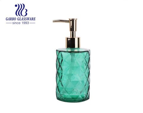 Distributeur de savon liquide ou de lotion en verre décoratif de couleur verte de 13 oz avec robinet 357 ml