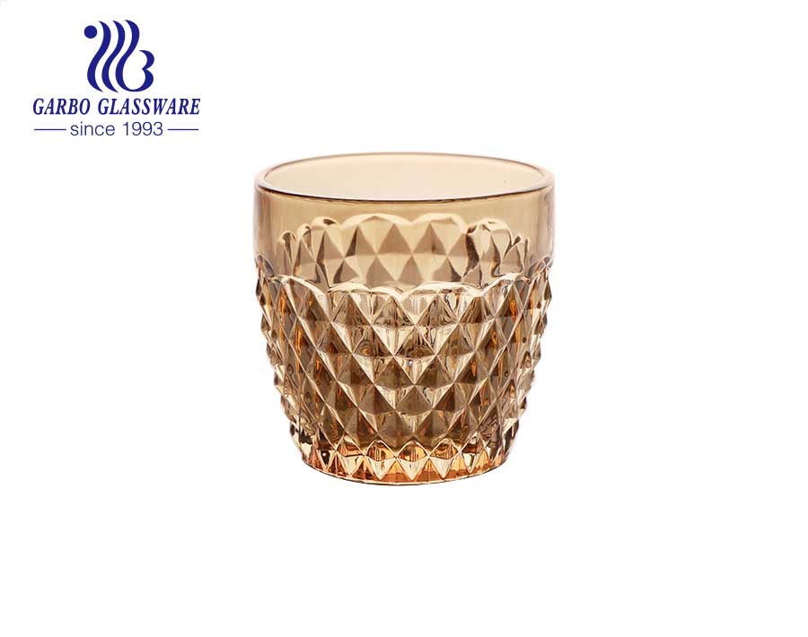 Great discount in stock 9oz engraved golden glass cup with unfading electroplating color