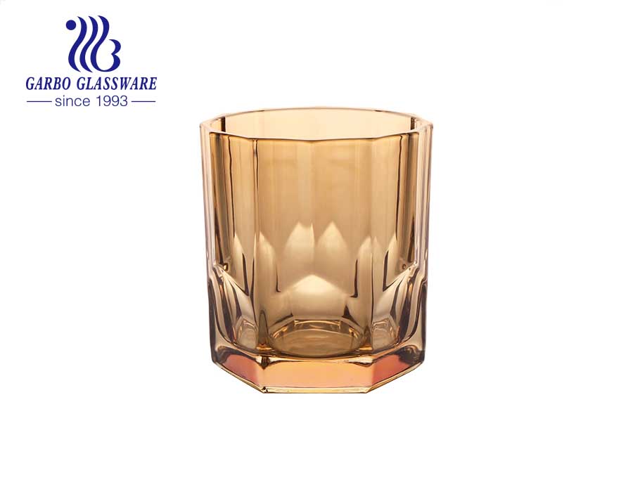 Great discount in stock 9oz engraved golden glass cup with unfading electroplating color