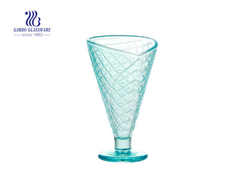 Footed New Design Glass Cup Ice Cream 9oz Purple Solid Glass Bow كأس زجاجي كأس نبيذ