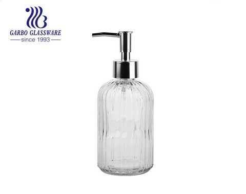 Distributeur de lotion en verre sodalime transparent de haute qualité avec robinet en plastique 430 ml