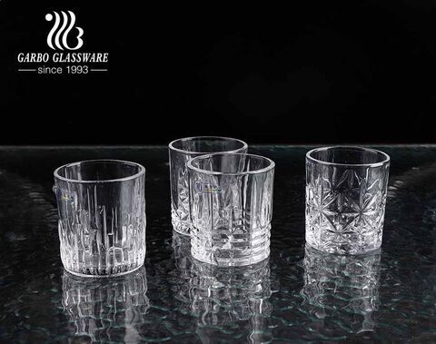 Standard 8oz short whiskey glass cup with vintage engraved designs for bar