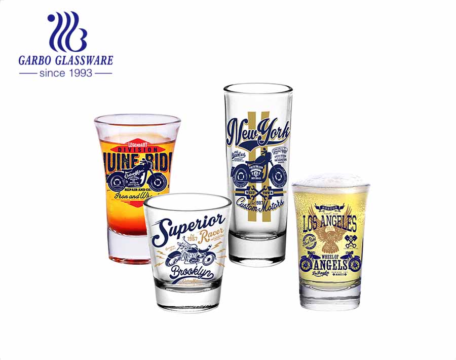 OEM customized printing design personalized shot glasses party gifts liquor glass cups