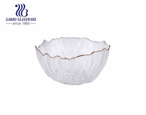 Simple European Style 6-inch Transparent Glass Fruit Salad Bowl with Gold Rim