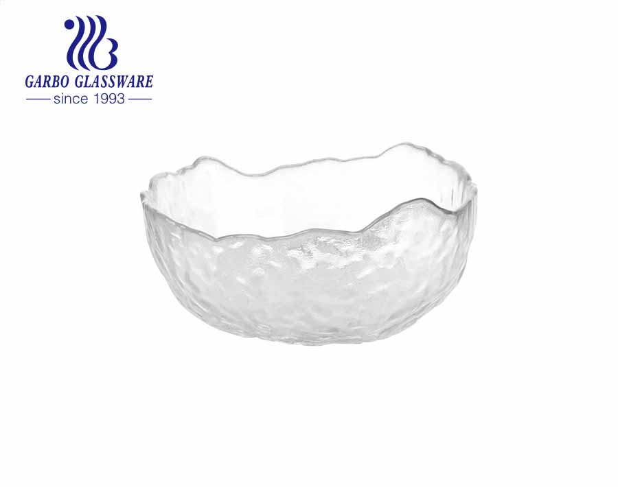 Simple European Style 6-inch Transparent Glass Fruit Salad Bowl with Gold Rim