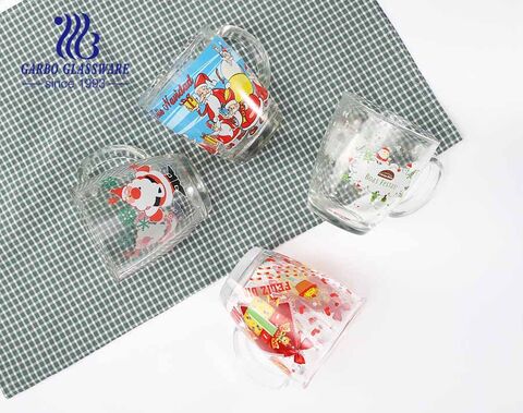 Tazas de cristal de la Navidad 360ml tazas de café modificadas para requisitos particulares del té de los vidrios de la etiqueta con la manija