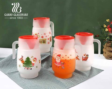 Christmas Festival Decal Printing Water Carafe Beverage Glass Pitcher with lid